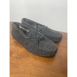 NEW Minnetonka Mens Flannel Lined Hardsole Slippers-Charcoal (Style 45019)-Sz 11 Minnetonka Men main image 3
